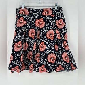 TALBOTS A LINE PLEATED NAVY SKIRT NWOT RED & WHITE PRINT FLOWERS LEFT‎ SIDE ZIP